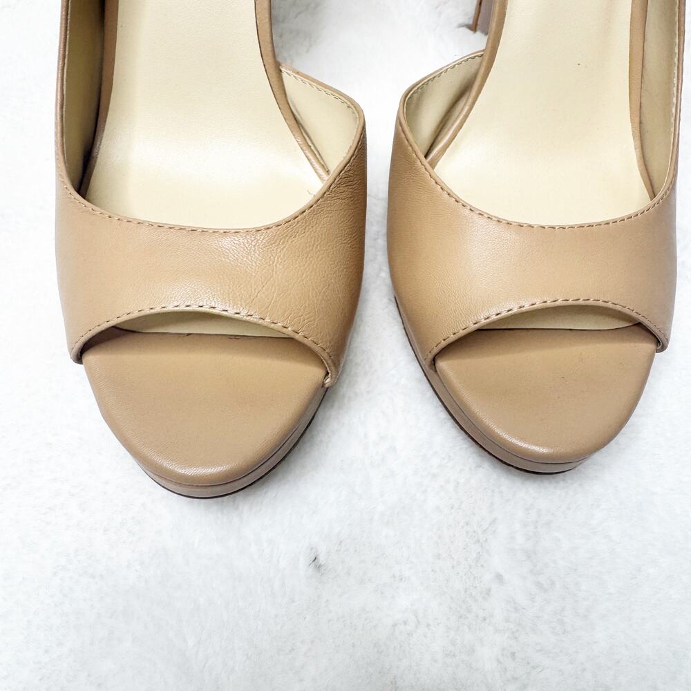 JESSICA SIMPSON Neutral Tan Leather Peep Toe Pumps High Heel Stiletto Shoes 9M - Picture 4 of 9
